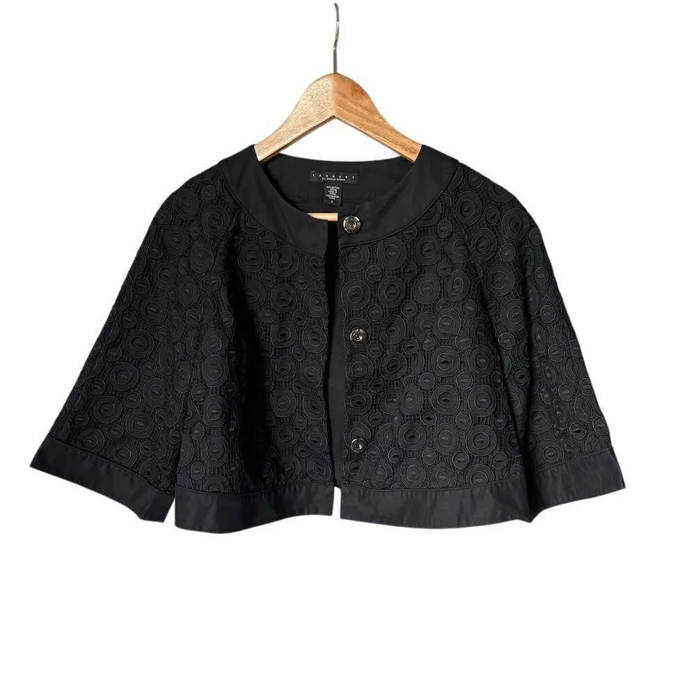 Laundry by Shelli Segal Women's Black Applique Embroidered Cropped Jacket 2 - Picture 2 of 5